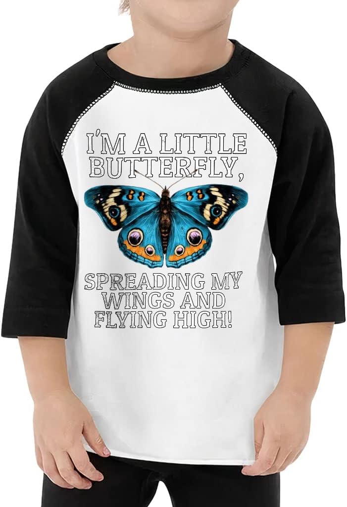 Butterfly Toddler Baseball T-Shirt - Flying High 3/4 Sleeve T-Shirt - Art Kids' Baseball Tee