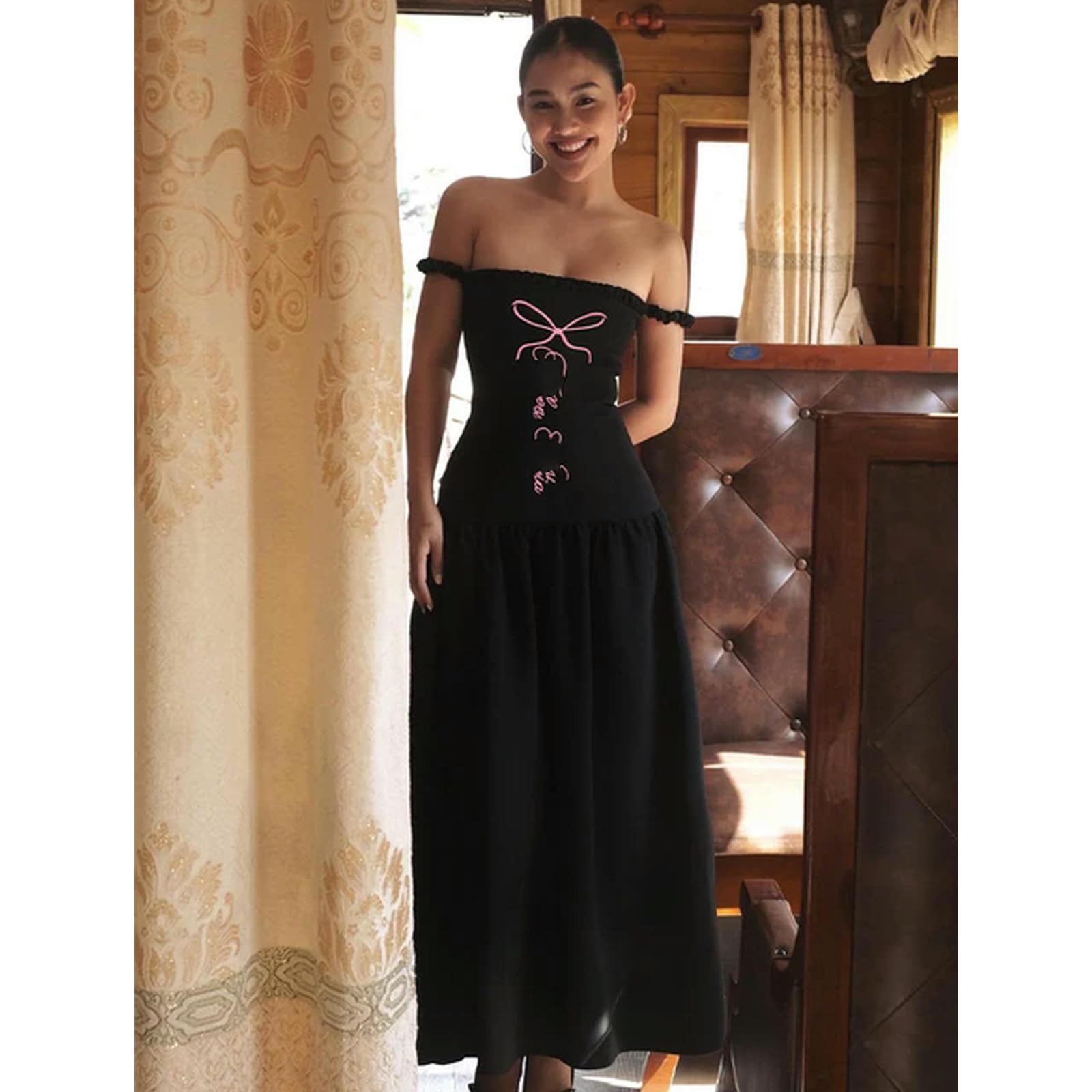 Gonne da Donna Lettere di Stampa Femminile Senza Spalla Spalla Maxi Dress Estate Donne Club Abiti da Club Elegante Abito Lungo