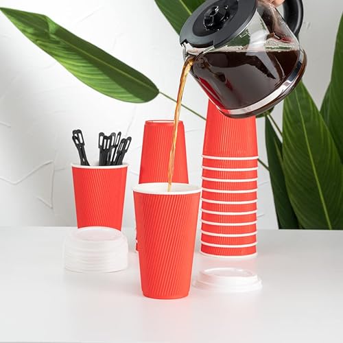 Miniatura 6 de Vasos de café de papel aislado de pared corrugada, 16 oz. (453 g), 16 onza, Rojo