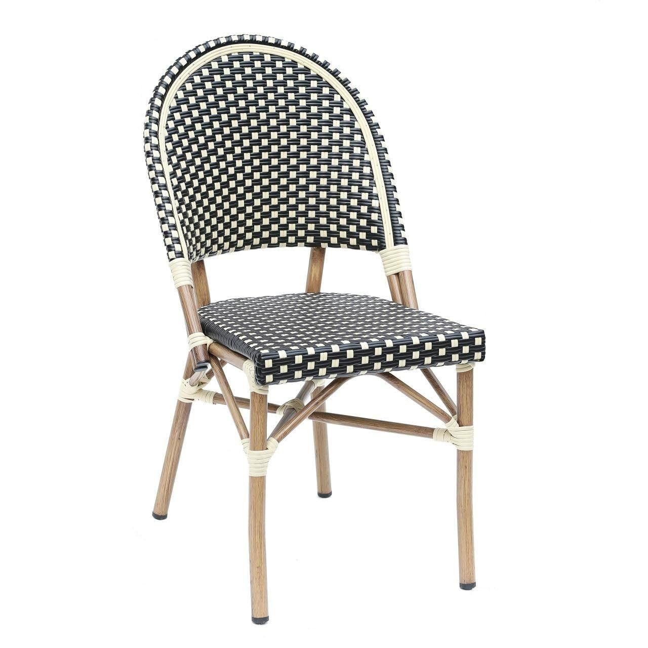 METRO Professional Silla de Exterior Gastro, de Aluminio y poliratán, apilable, para terraza/Bar/Restaurante/Eventos, Resistente a la Intemperie, Negro/Beige