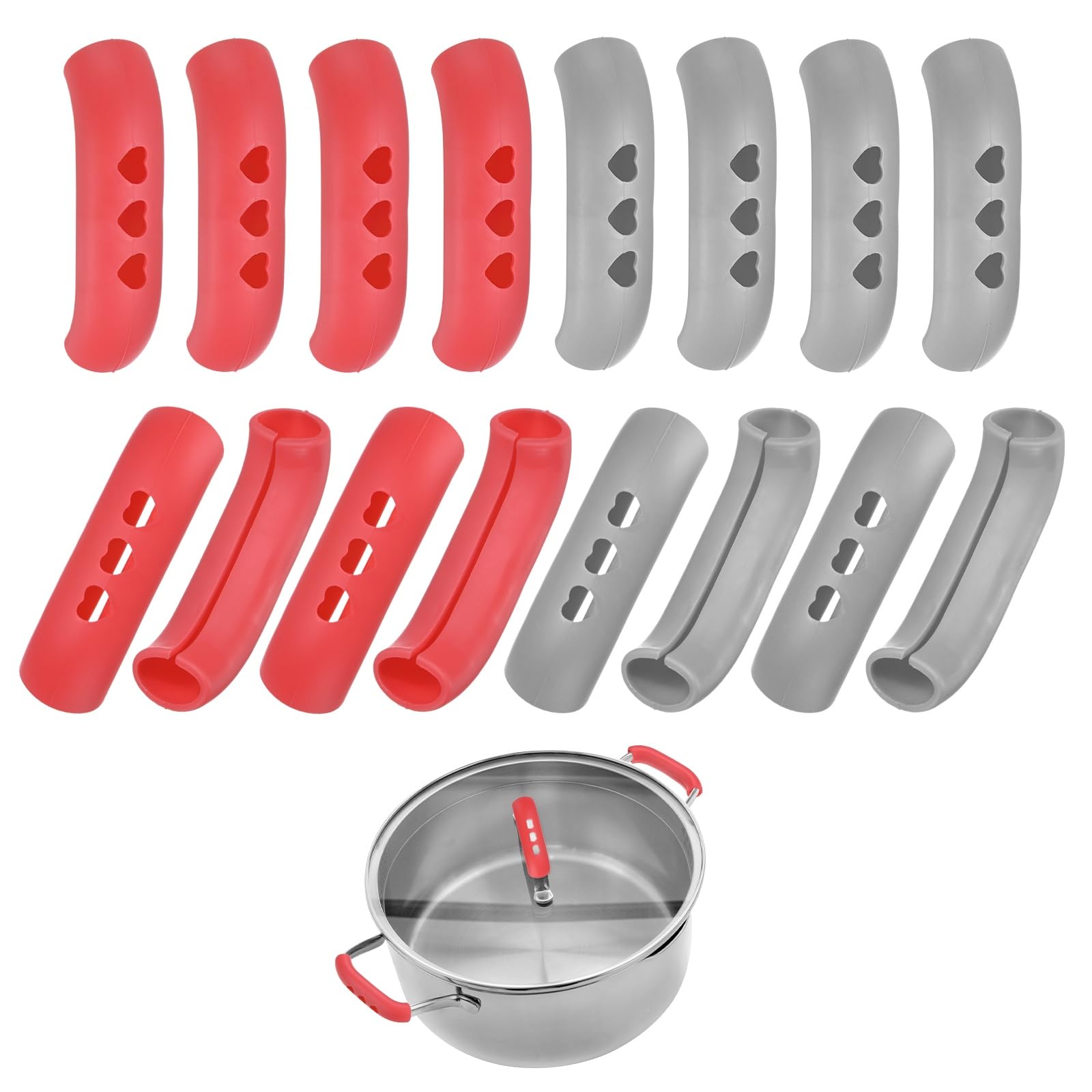 M METERXITY 8Pcs Silicone Assist Handle Holders Grip, Red, Gray