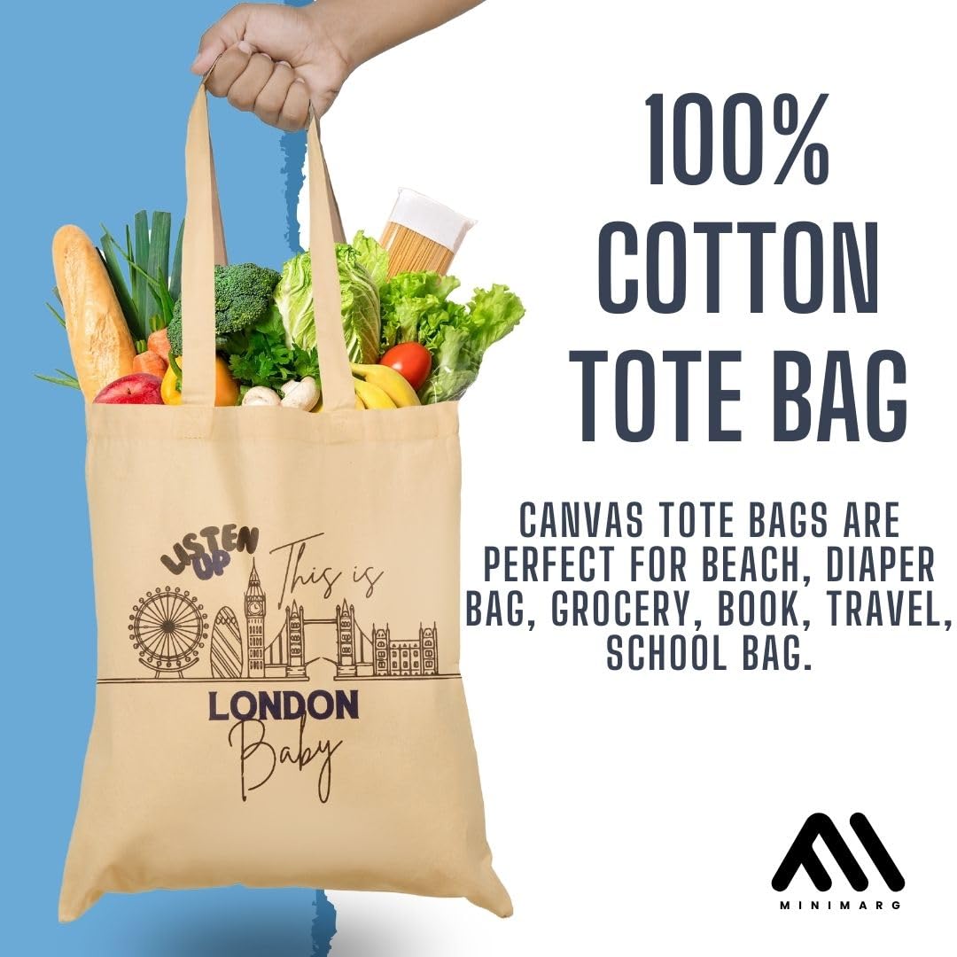 MINIMARG Printed 100% Cotton Tote Bag Souvenir for Presents, Natural, L - Image 3