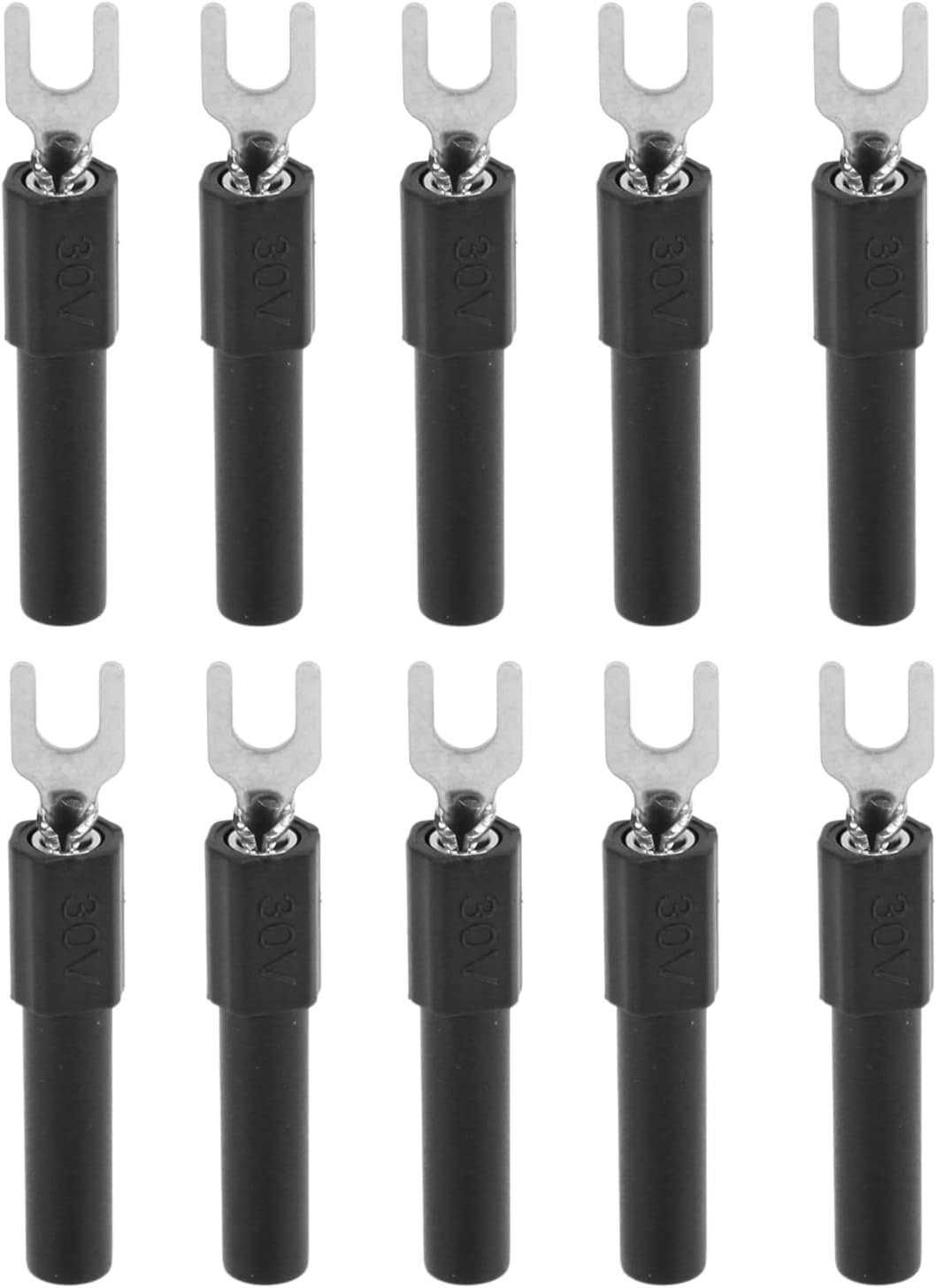 Astibym 10pcs 4mm Fork Spade Wire Connectors U Type Electrical Crimp Terminal Testing Multimeter (Black),Wire and Cable