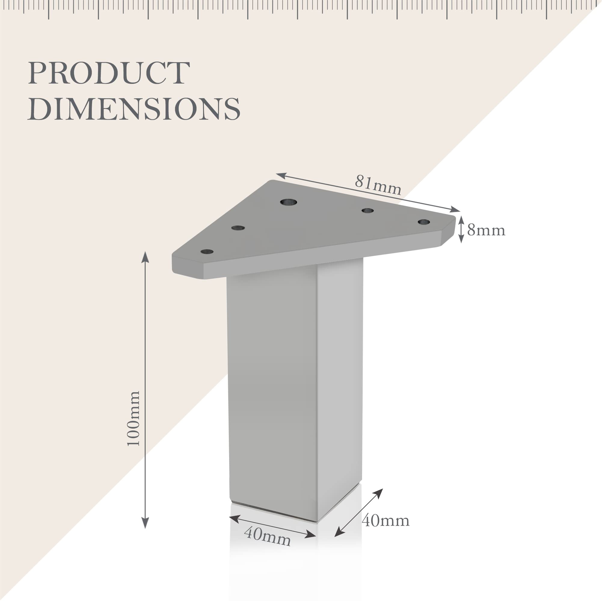 Kukicu Furniture Leg - Set of 4, Aluminium, 10 cm, DIY, for Tables Bathroom, Cabinet, Shelves, Round, Modern - Image 2