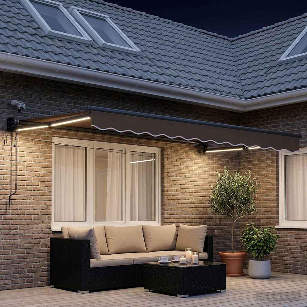 Toldo eléctrico extensible con iluminación LED y sensor meteorológico, marco de aluminio, 270 g/m², brazo articulado para terraza, balcón, jardín, protección solar y protección contra la