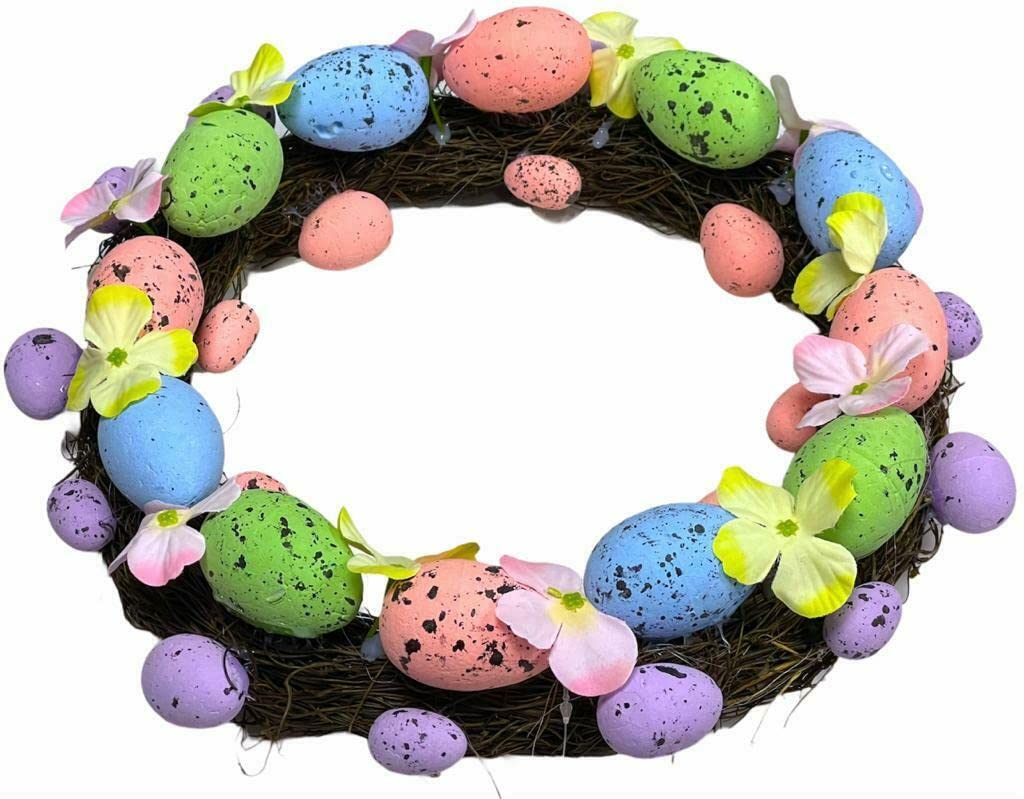 P Store Pink Yellow Easter Door 35Cm Wreath Luxury Quality Artificial Wreath Blue Pink Purple Egg Bunny