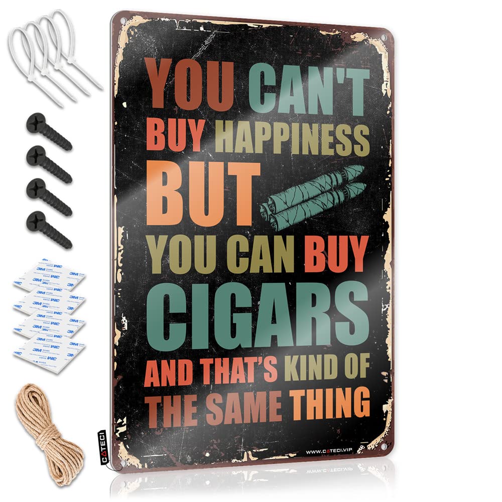 Metal Wall Decoration Outside Decor Outhouse Retro Collection You Can't Buy Happiness But You Can Buy Cigars - Easy To Hang Art(20X30CM)