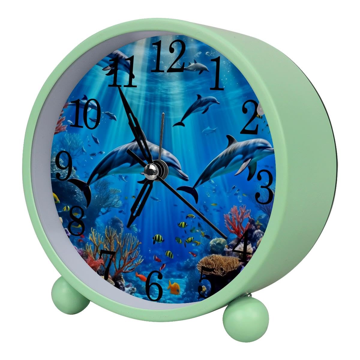 Alarm Clock Underwater Dolphins, Silent Non-Ticking with Night Light