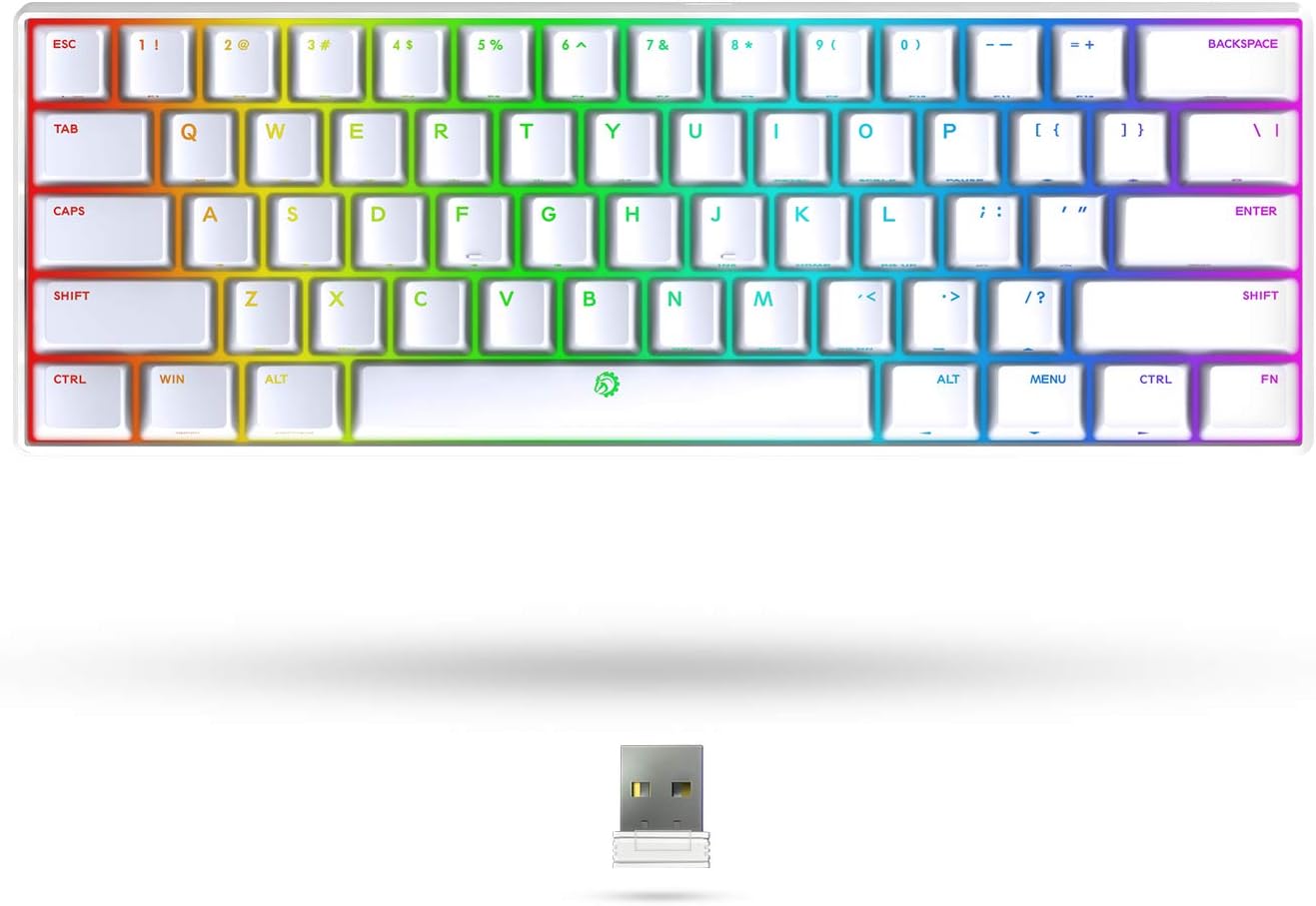 DREVO Seer MAX 60% Triple Mode Wireless Bluetooth 5.1/2.4G/ USB-C RGB Backlit Mechanical Keyboard, Ultra Compact Gateron Switch Blue Switch, White