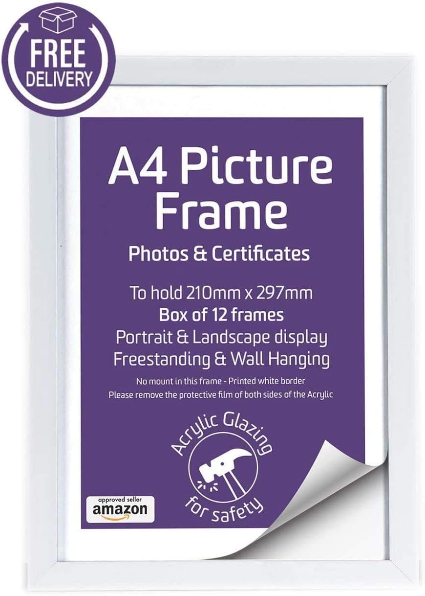 Box of 12 White A4 Photo Frames, Picture Frames, Certificate Frames