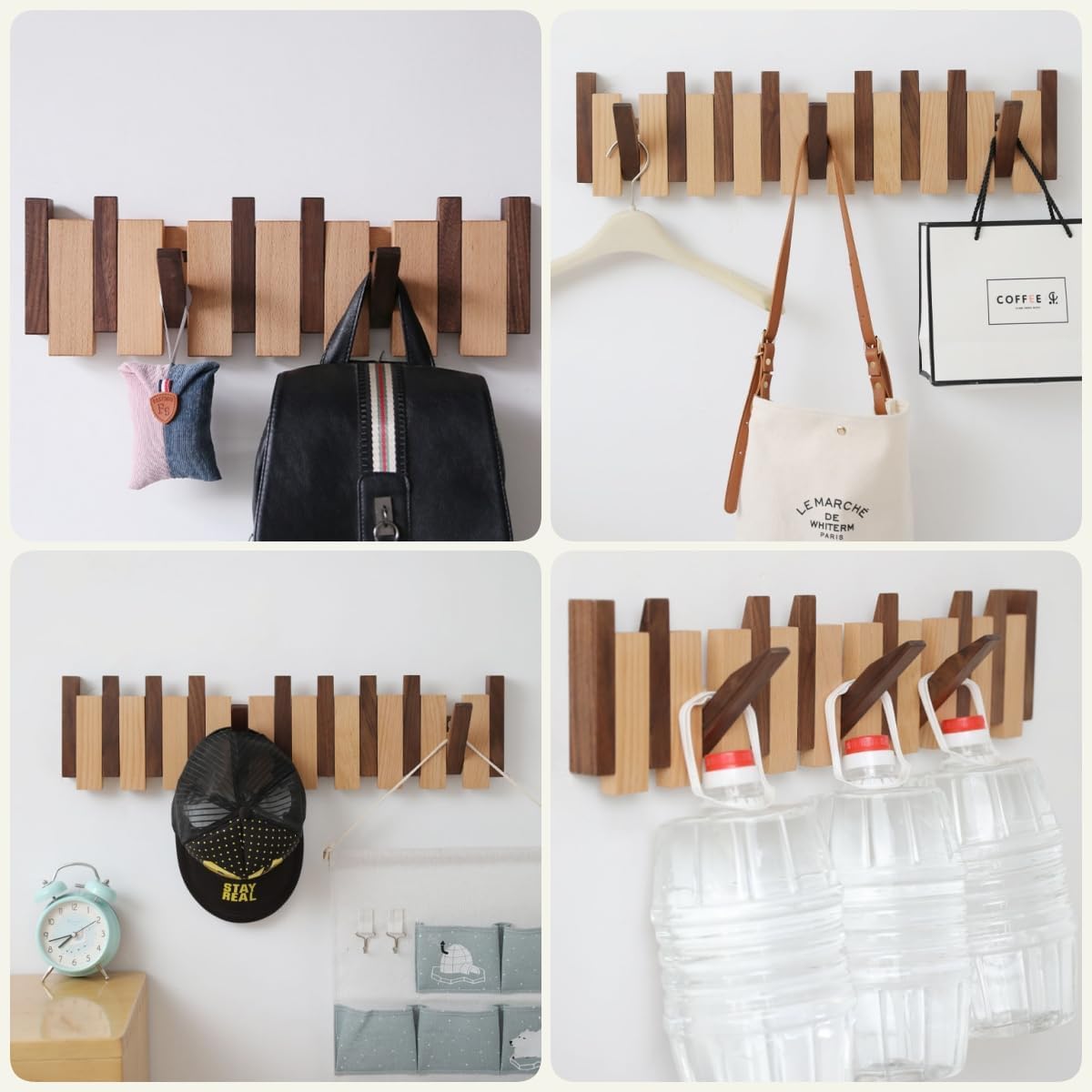 Perchero para Piano, Perchero para Llaves de Piano de Madera Maciza, Perchero de Pared con Ganchos abatibles 4/6/8, Perchero de Haya y Nogal Negro, para Entrada, Sala de Estar, Dormitorio,8 Hooks