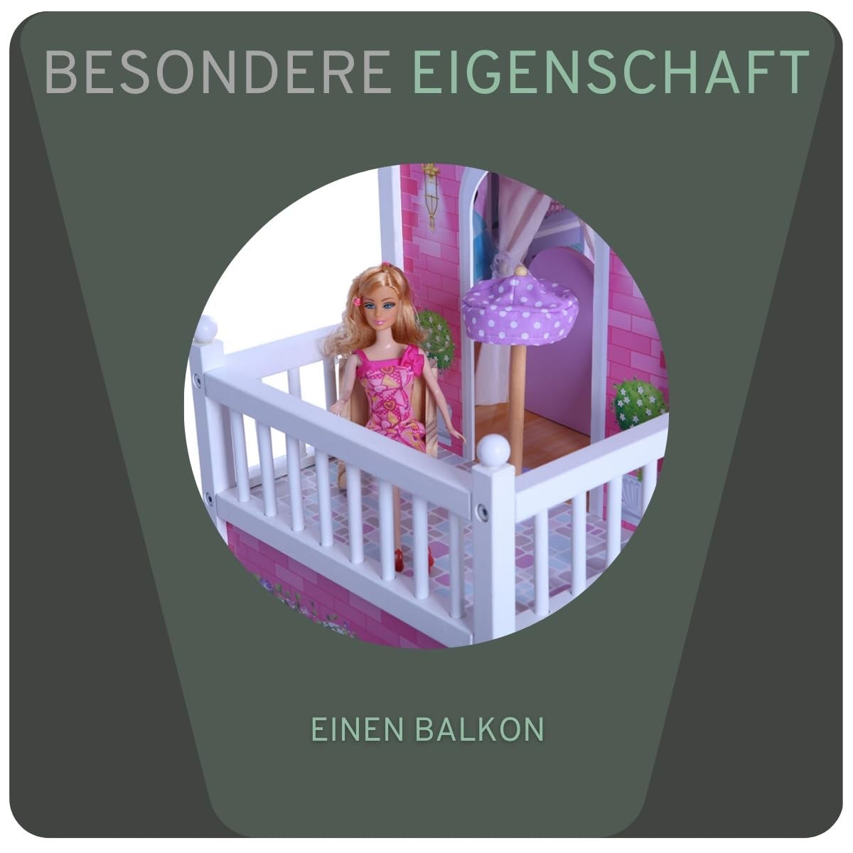 Bandits & Angels Puppenhaus aus Holz, Barbie-Haus, Angels Country House, ab 3 Jahren, 124 cm hoch – inklusive 14 Möbelstücken – für Barbie-Puppen – Puppenhaus – Puppenspielzeug