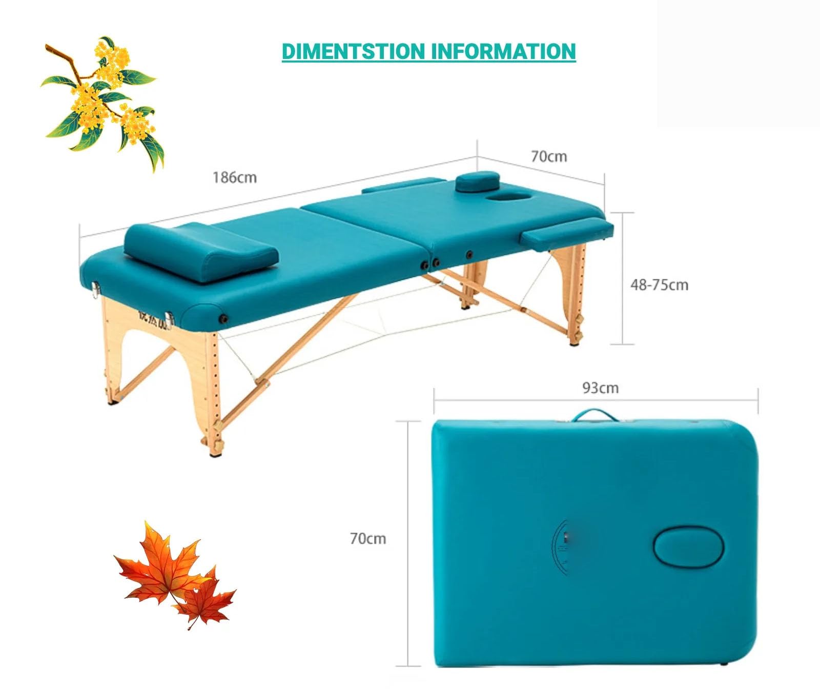 Mesa de Masaje Cama de Masaje Cama de SPA portátil 2 Plegables con Estuche de Transporte Mesa de Altura Ajustable Cama de salón (Negro)