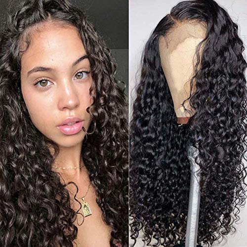 RIKA Deep Curly Wave Human Hair Wig 150% Density Remy Brazilian Hair Pre-Plucked Lace Front Wigs With Combs Soft Kinky Curls Wig For Black Women (22inch,Natural Color)