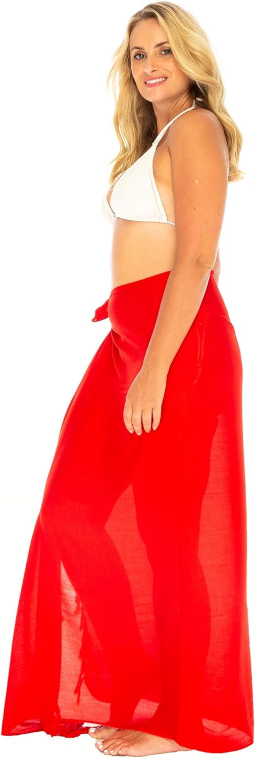 Back From Bali Womens Plus Size Sarong Wrap Solid Swimsuit Cover Up Pareo Bathing Suit Beach Skirt Coconut Clip - Image 2