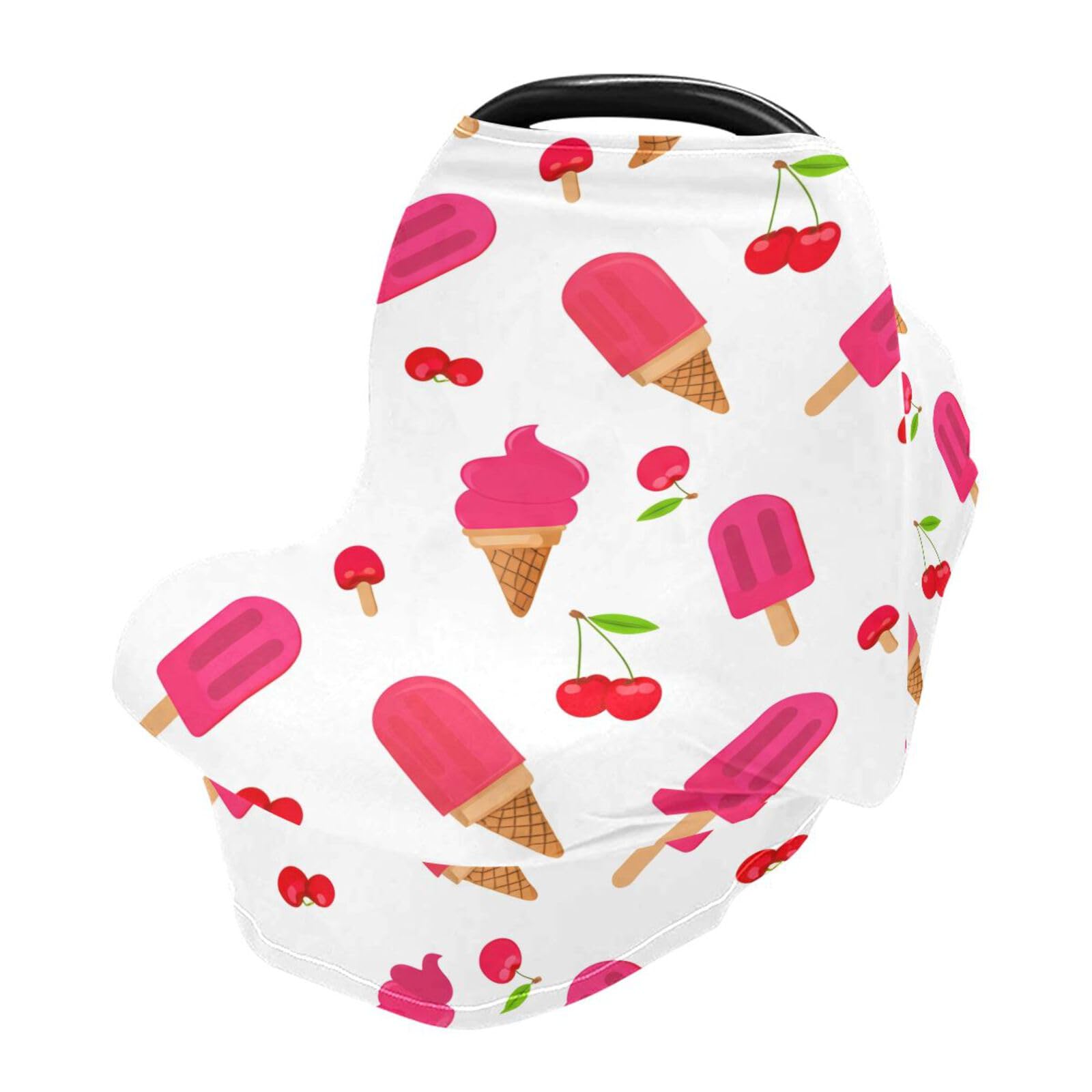 Bulletgxll Cherries Ice Cream Car Seat Covers for Babies Breathable Nursing Breastfeeding Cover Multi-Use Infant Carseat Canopy and Stroller Cover for Boys Girls