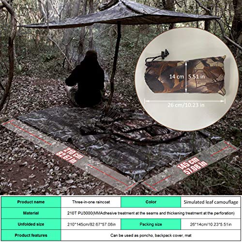 Yesloo 3-in-1 multifunktionaler extra Langer wasserdichter Poncho, Unisex-Regenmantel, Zeltbodenmatte, Sonnenschutzplane… – Bild 4