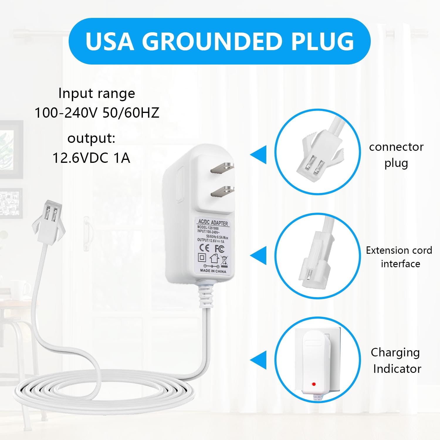 12.6V1A Power Supply Charger for DC Motors #MTDCB-Charge Compatible with All Rollease Automate Li-ion (12VDC Version) Motorized Electric Roller Blinds Shades Charge