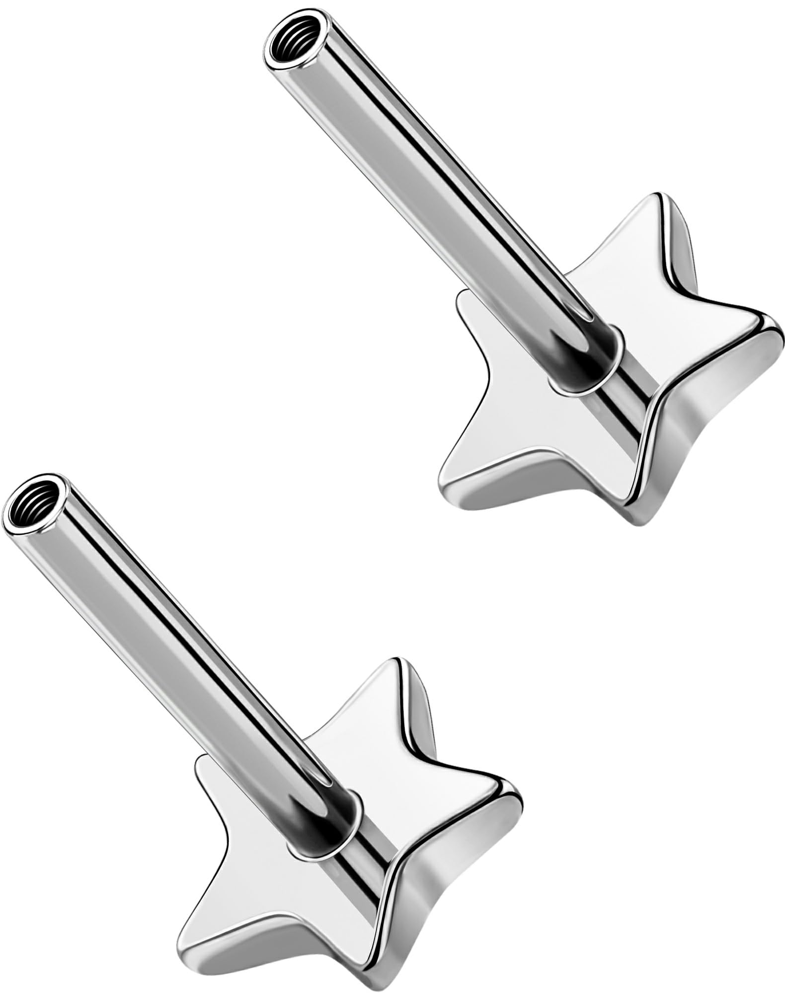 G23 Titanium Flat Back Post (Post Only), Threadless Push Pin &amp; Internally Threaded, 16G/18G/20G, 4.5-14mm, Silver/Gold/Black, Round/Heart/Star/Flower Base for Nose, Helix, Tragus