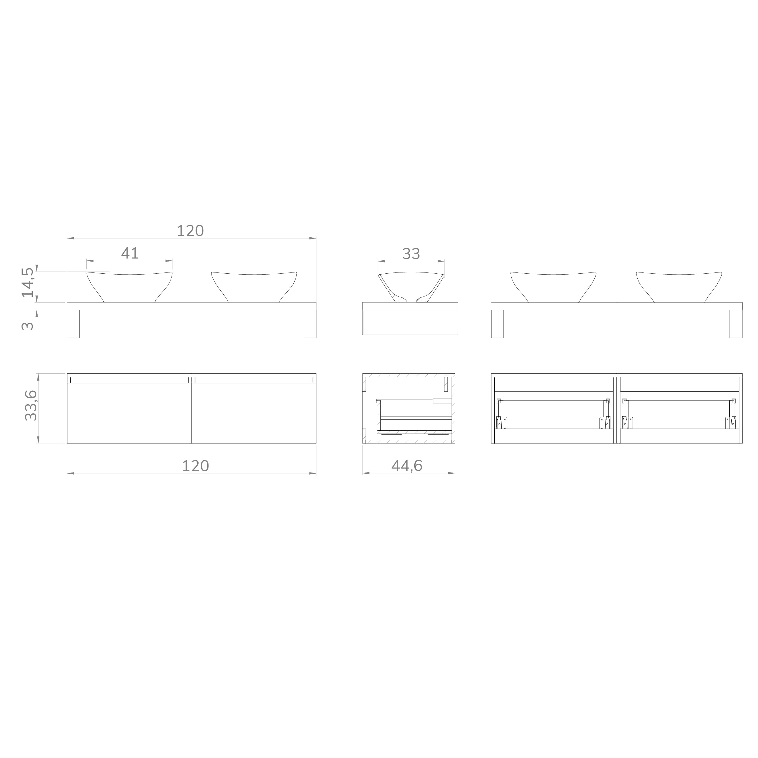 BAIKAL Mueble de Baño OVE. Mueble MONTADO. Armario con Lavabo. Encimera de Madera con Escuadras. Armario de Baño Suspendido. Incluye Lavabo Cerámico. 2 Cajones 120cm Nature