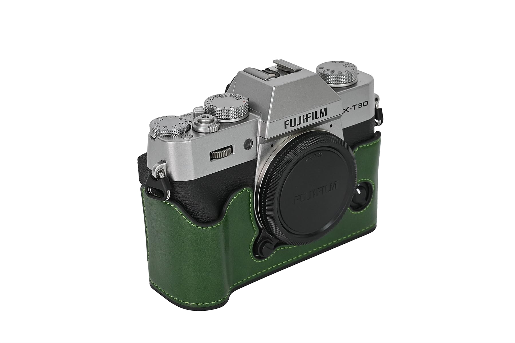 Étui X-T30 III/II fait à la main en cuir synthétique pour appareil photo Fujifilm XT30 X-T30 III/II avec sangle de cou (vert)