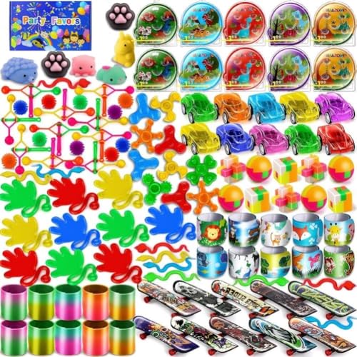 LATERN 120 Pièces Remplissage de Sacs-Surprise pour Enfants, 12 Styles Cadeaux de Fête Colorés avec Sphères Ressorts Skateboards Mains Collantes Cubes...