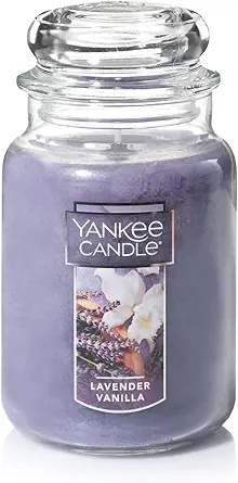Yankee Candle Lavender Vanilla Scented Classic 22oz Large Jar Single Wick Candle with Over 110 Hours of Burn Time. Perfect for Relaxing Evenings Events and Gifting