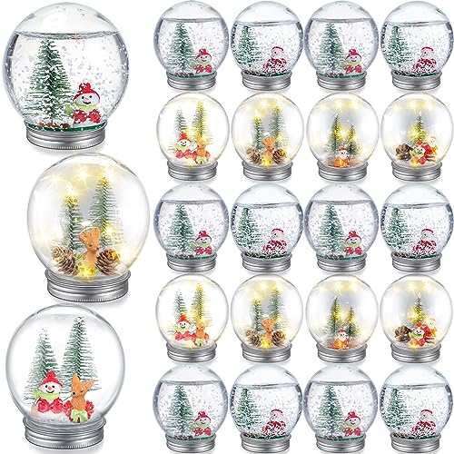 Liliful IAN-LILIFUL-742 24 Sets Lighted Diy Snow Globe Christmas Clear Plastic Snow Globe Kit With Christmas Tree Faux Snow Flake Artificial Pine Cone Santa Claus Snowmen Reindeer Stocking House cover