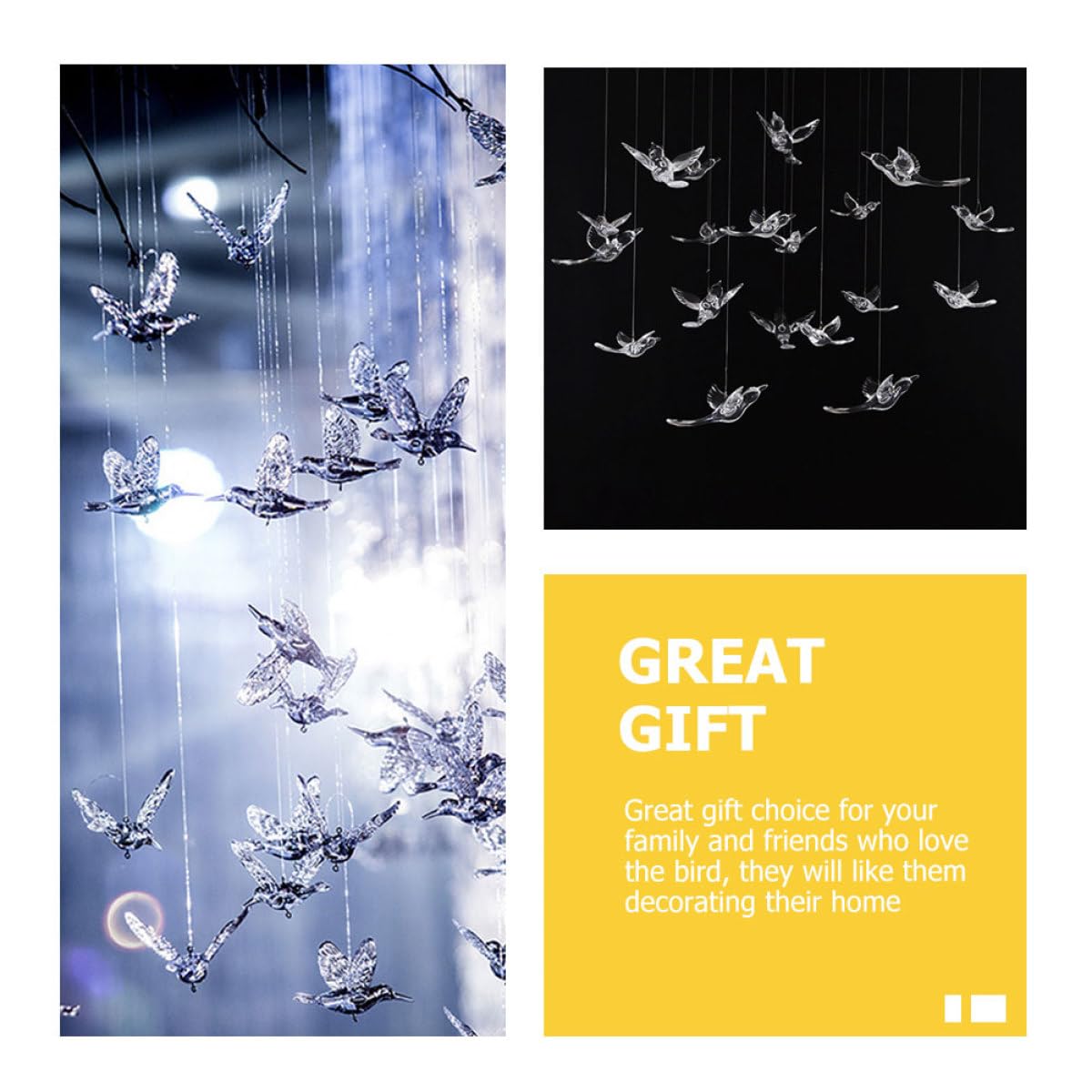 Levemolo 20 Stück Transparente Acryl Hängedekoration 10cm Fliegende Vogel Ornamente für Hochzeit Fenster Wohnraum Leichte Deckenanhänger