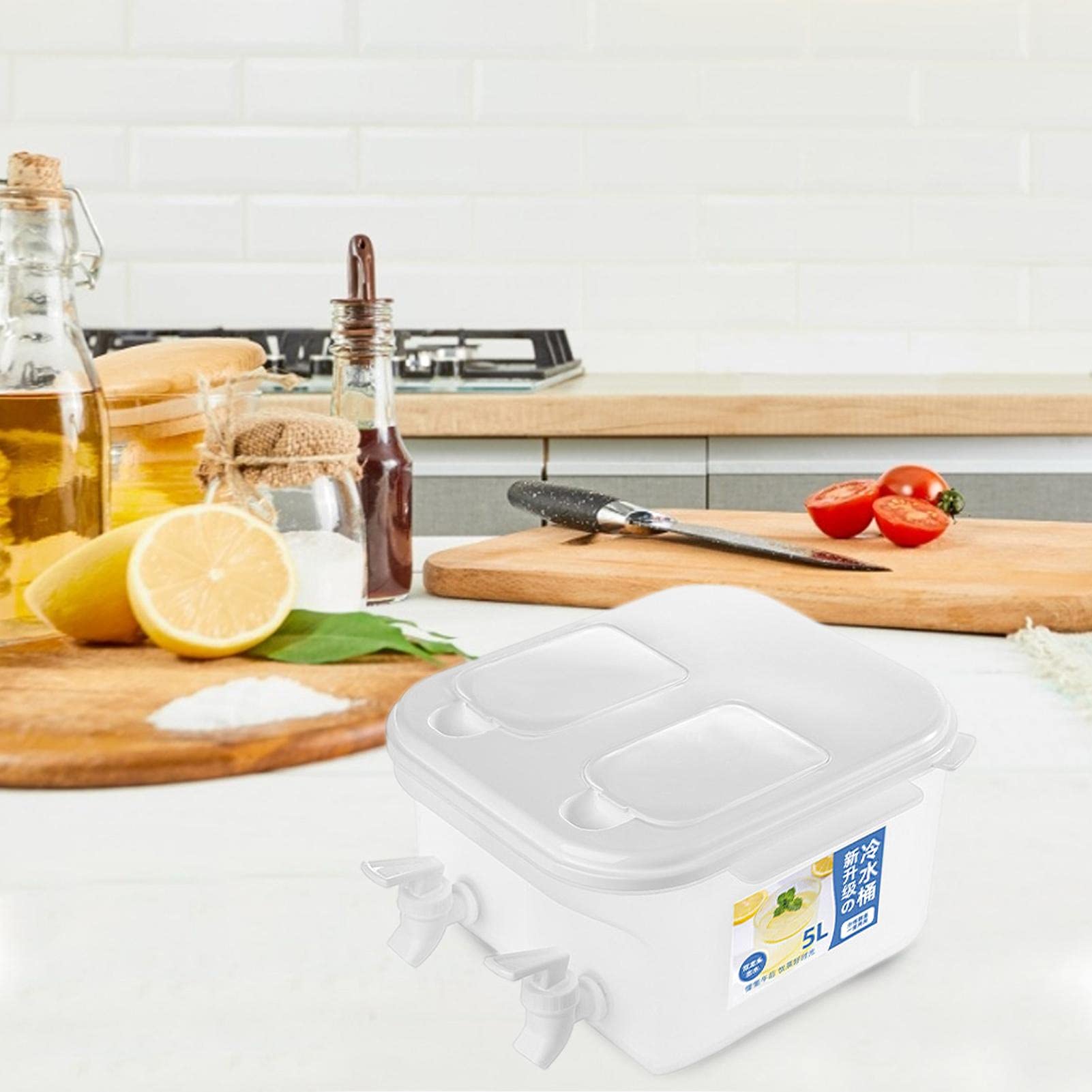 Amazon.co.jp: 5L 冷水筒 ピッチャー 冷蔵庫 ポット 横置き ダブル蛇口