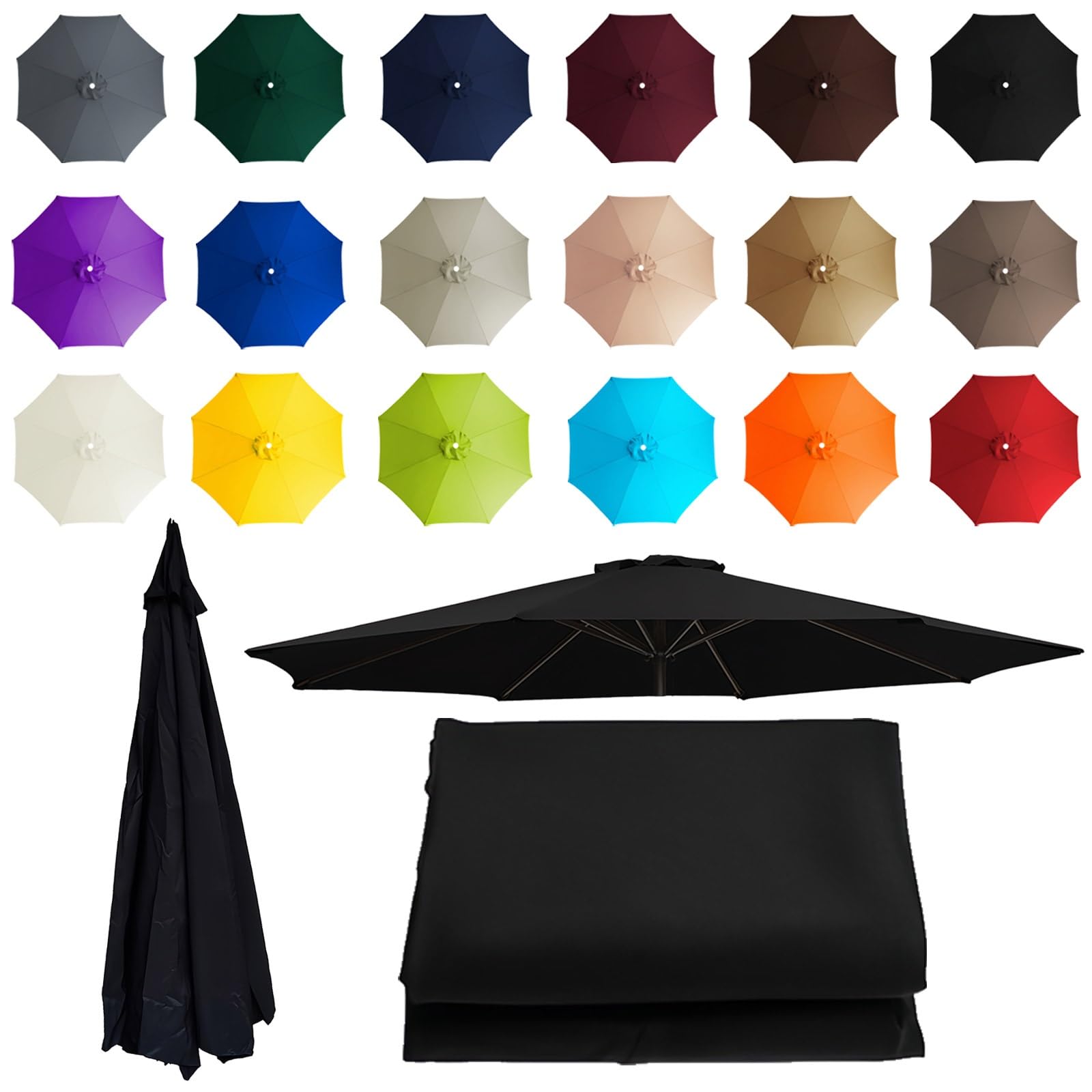 2-3.5m Replacement Parasol canopy for 8 Arms, Sun Umbrella Replacement Cloth, Garden Parasol Canopy Cover, Polyester Fabric, Not Umbrella Frame, For Backyard, Deck, Garden, Patio(Black,8 ribs: 2m/6. — image 1