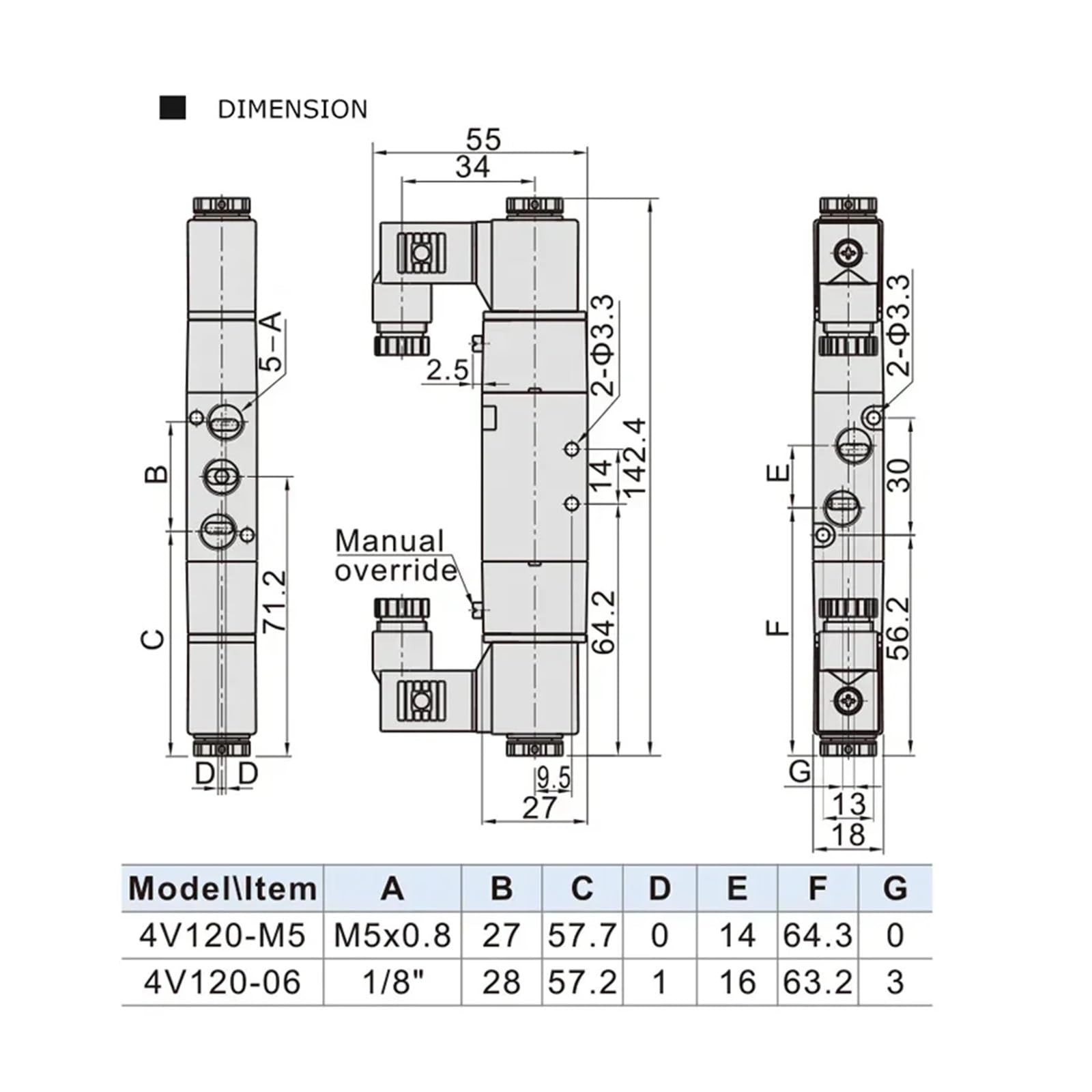 Válvula solenoide 4V120-06 de Doble Cabezal, Control, 5 vías, 2 Posiciones, Apagado y retención, válvula direccional neumática(4mm Fittings,220 Volt)