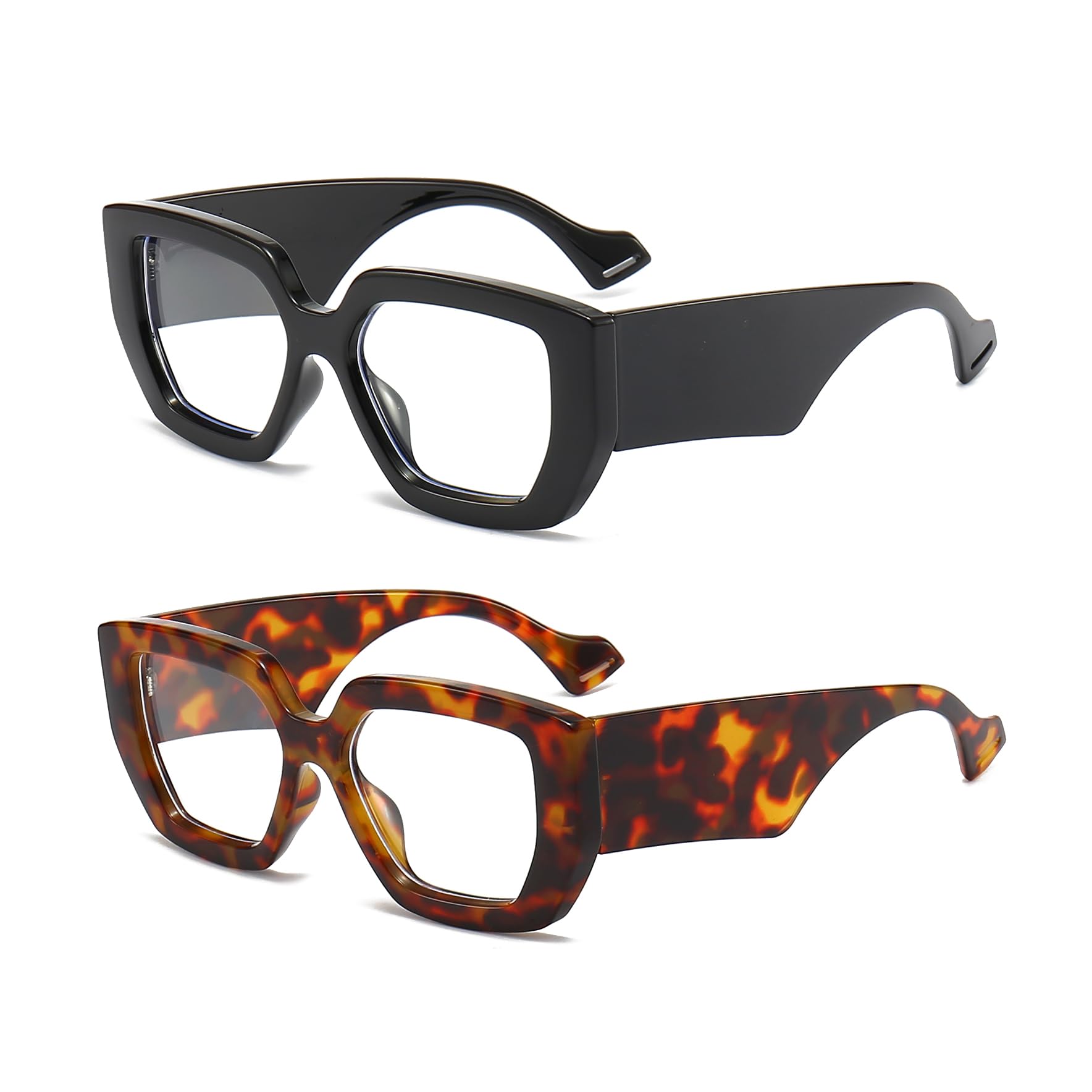 LJCZKA 2 Pair of Oversized Square Blue Light Glasses Womens Mens Thick Frame Computer Glasses Anti Eye-Fatigue for Reading Texting & Gaming