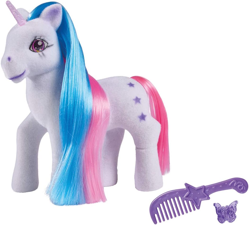 Simba 104342482 Unicorn with Colourful Hair, 14 cm, Flocked, with Comb and Hair Clips, from 3 Years