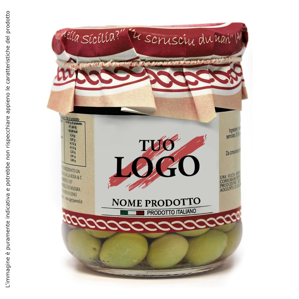 48 Barattoli da 180g Olive verdi intere in salamoia con Etichetta Personalizzabile Antipasti Pronti - Prodotti Tipici Siciliani