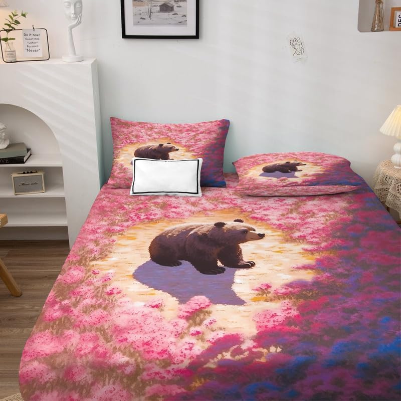 Miniatura 2 de Bear - Juego de sábanas tamaño Queen, diseño de mar de flores, 100% microfibra, bolsillo profundo, incluye 1 sábana encimera, 1 sábana bajera y 2