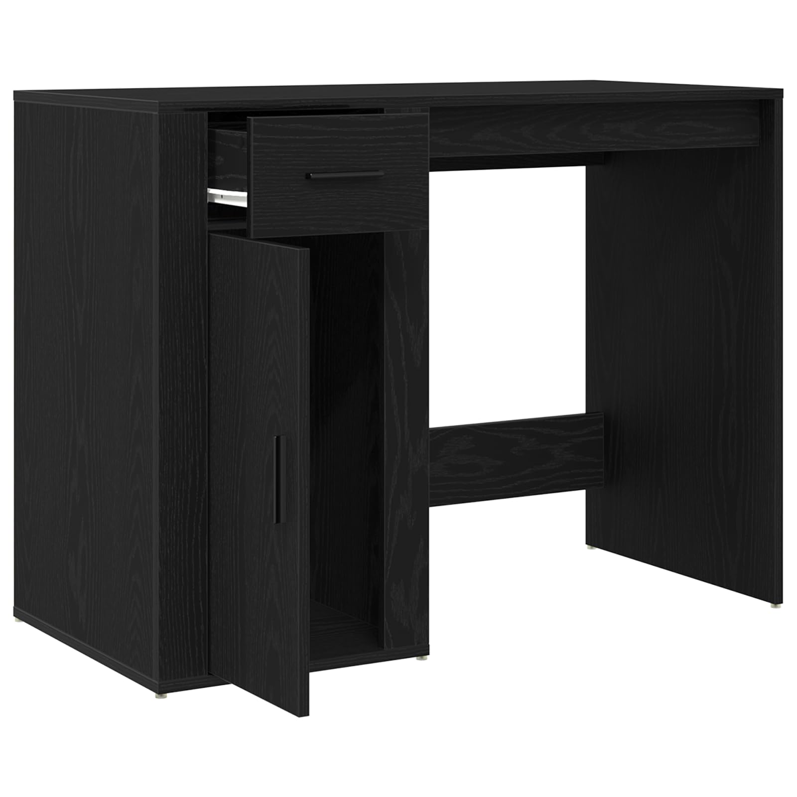 Moderner Schreibtisch Schwarz Eiche 100x49x75 cm Holzwerkstoff mit Schublade und Schrank für Büroorganisation