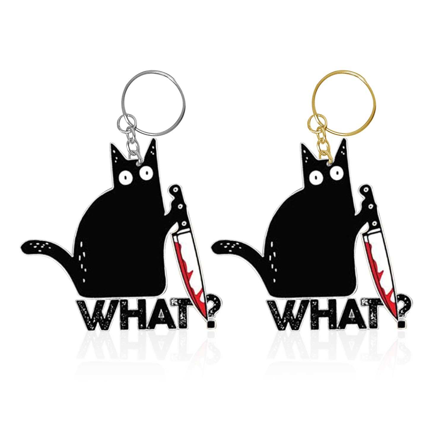 OAAO 2-Piece Cat Keychains, Acrylic Cat Pendant, Gothic Animal Keychain, Funny Cartoon Mobile Accessory (Gold, Silver)