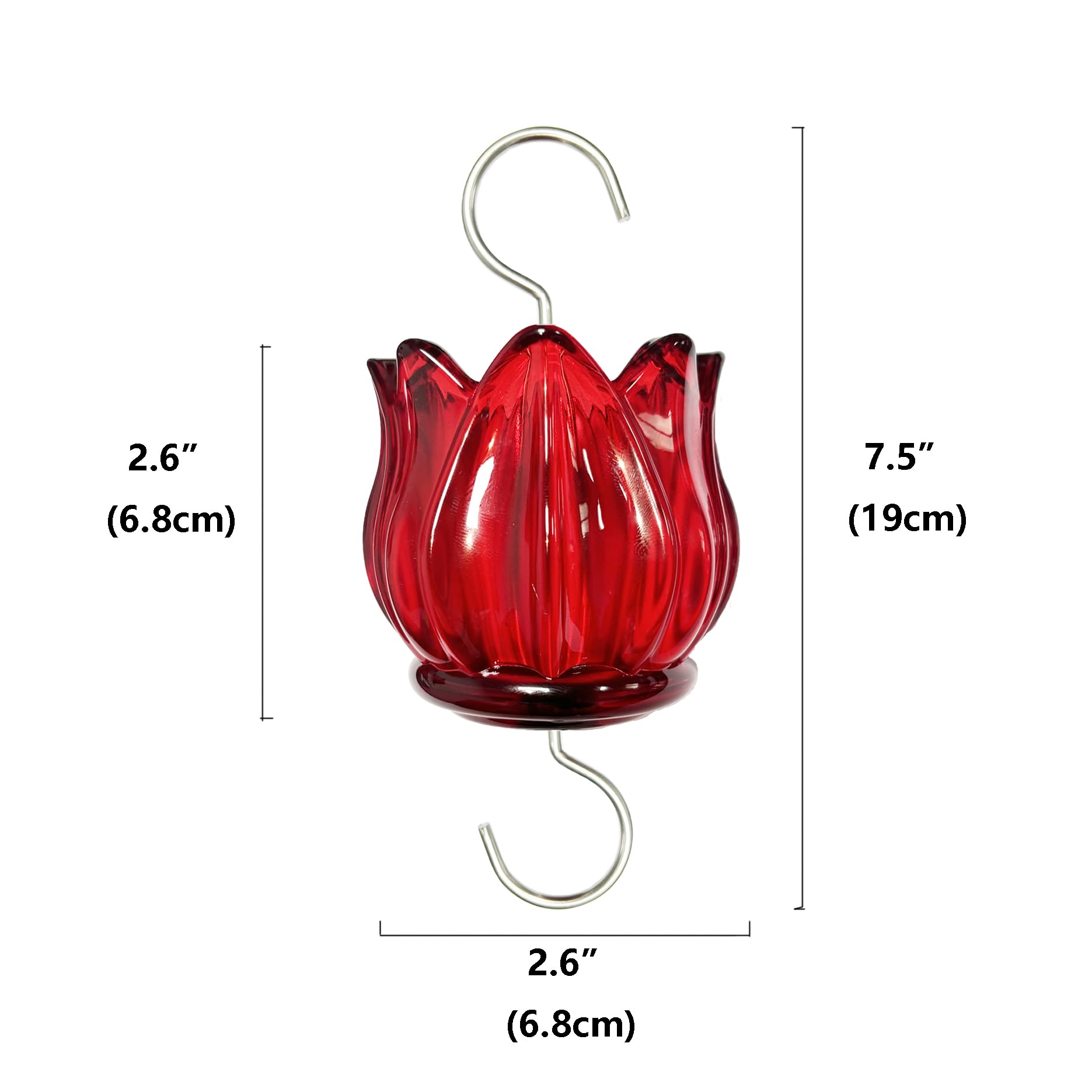 Foso de cristal real para comederos de colibríes y comederos de oropolas, protector de insectos en forma de tulipán de vidrio con diseño de flores de gran capacidad, ganchos para comedero de néctar