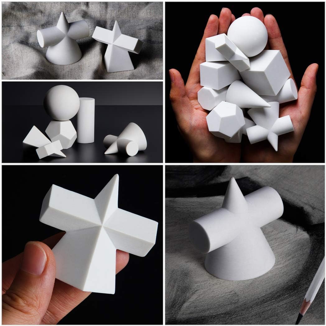 WaNana 3D Gypsum Geometry Sketch Basic Form Learning Tools-2inch Mini Resin Geometry Mold Sketch Classic Sculpture for Home Decor and Drawing Practice Fashion 10PCS