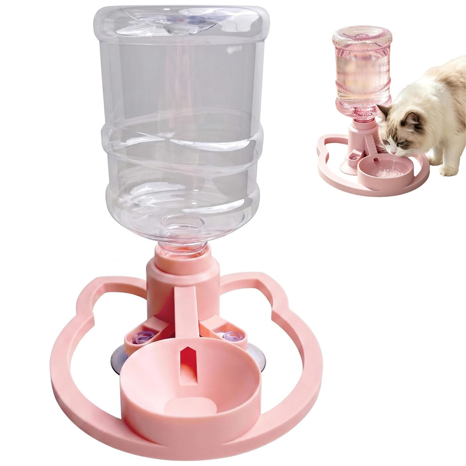 Automatic Cat Water Dispenser Stand Match Bottle (Pink)