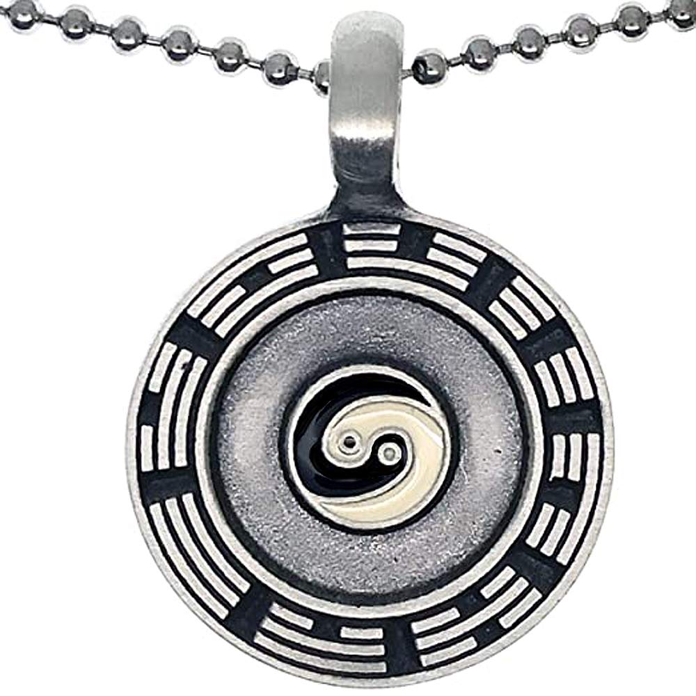 Confucius Taoism Jewelry Chinese Shaolin Kung-fu Wing-Chun Elemental Feng Shui Bagua Yin Yang Pewter Boys Unisex Men's Pendant Necklace Charm Protection Amulet Medallion for men with Silver Ball chain