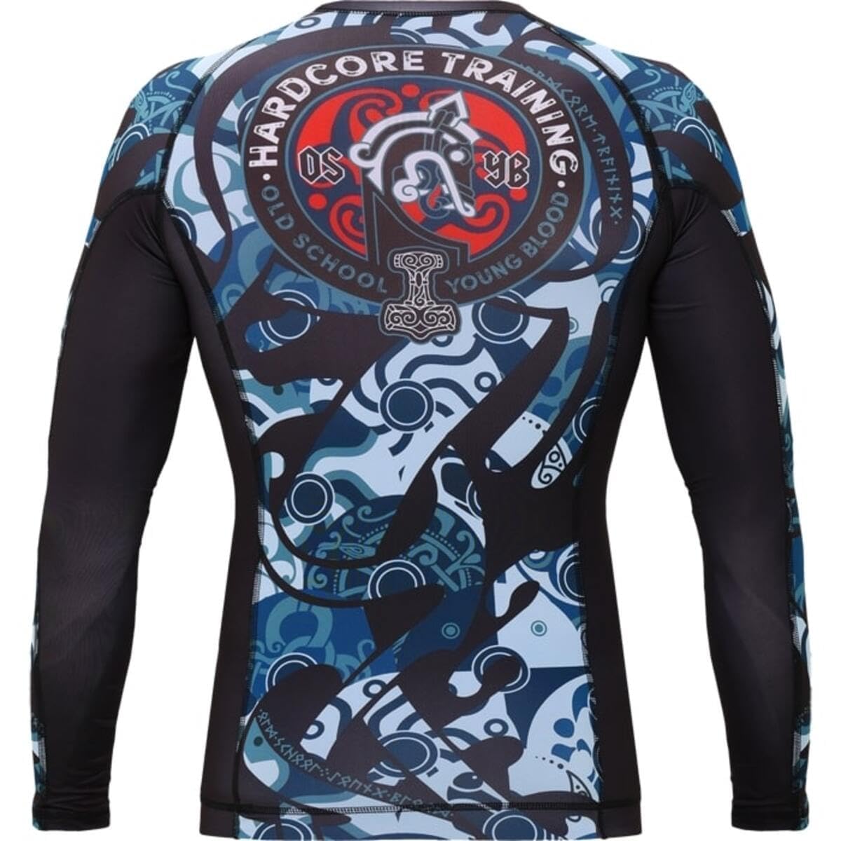 Hardcore Training Rash Guard Mężczyźni Kompresja Koszulka Długi Rękaw BJJ MMA No-Gi Obcisła Grappling Boks (DE/NL/SE/PL, Alfa, L, Regularny, Regularny, Light Blue/Blue)