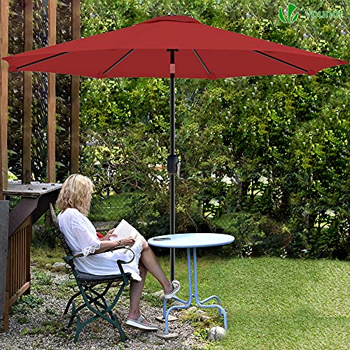 Vounot 2.7M Garden Parasol, Outdoor Table Tilting Patio Parasol Umbrella, With Crank Handle, Protective Cover, 8 Sturdy Ribs, Red - 7
