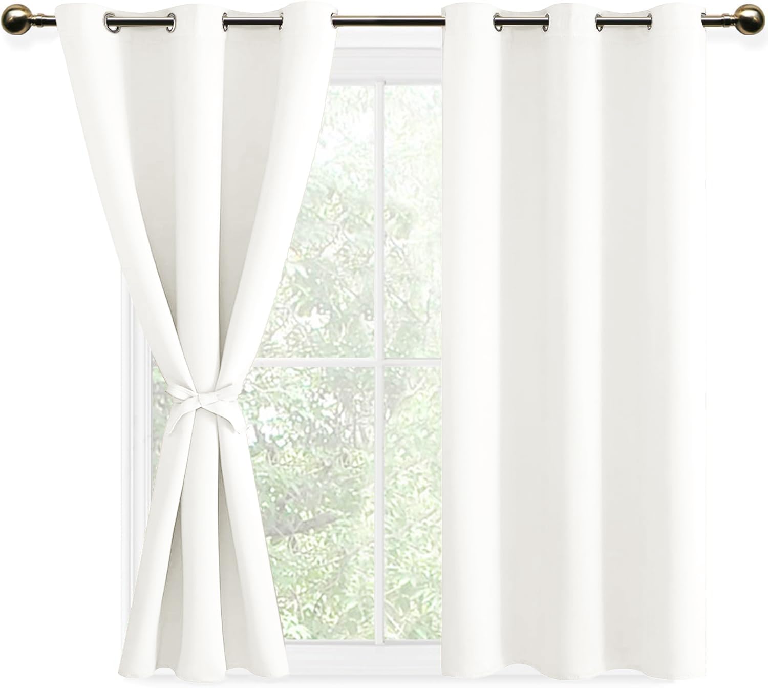 DWCN Room Darkening Bedroom Curtains with Tiebacks Thermal Insulated Solid Eyelet Curtains,2 Panels,46" Wide x 54" Drop Pure White