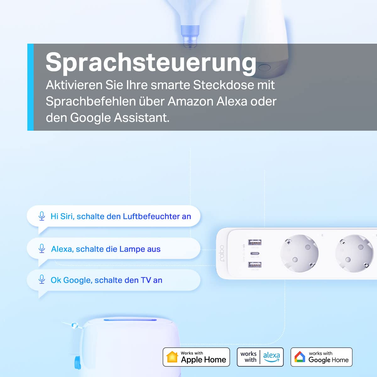 TP-Link Tapo P300 steckdosenleiste mit 2 USB-Anschlüsse & 1 Type C-Anschlüsse,Mehrfachsteckdose Sicherheitsgarantie,funktioniert Alexa,Google Home,HomeKit Sprachsteuerung,Fernzugriff,1.5M,Weiss
