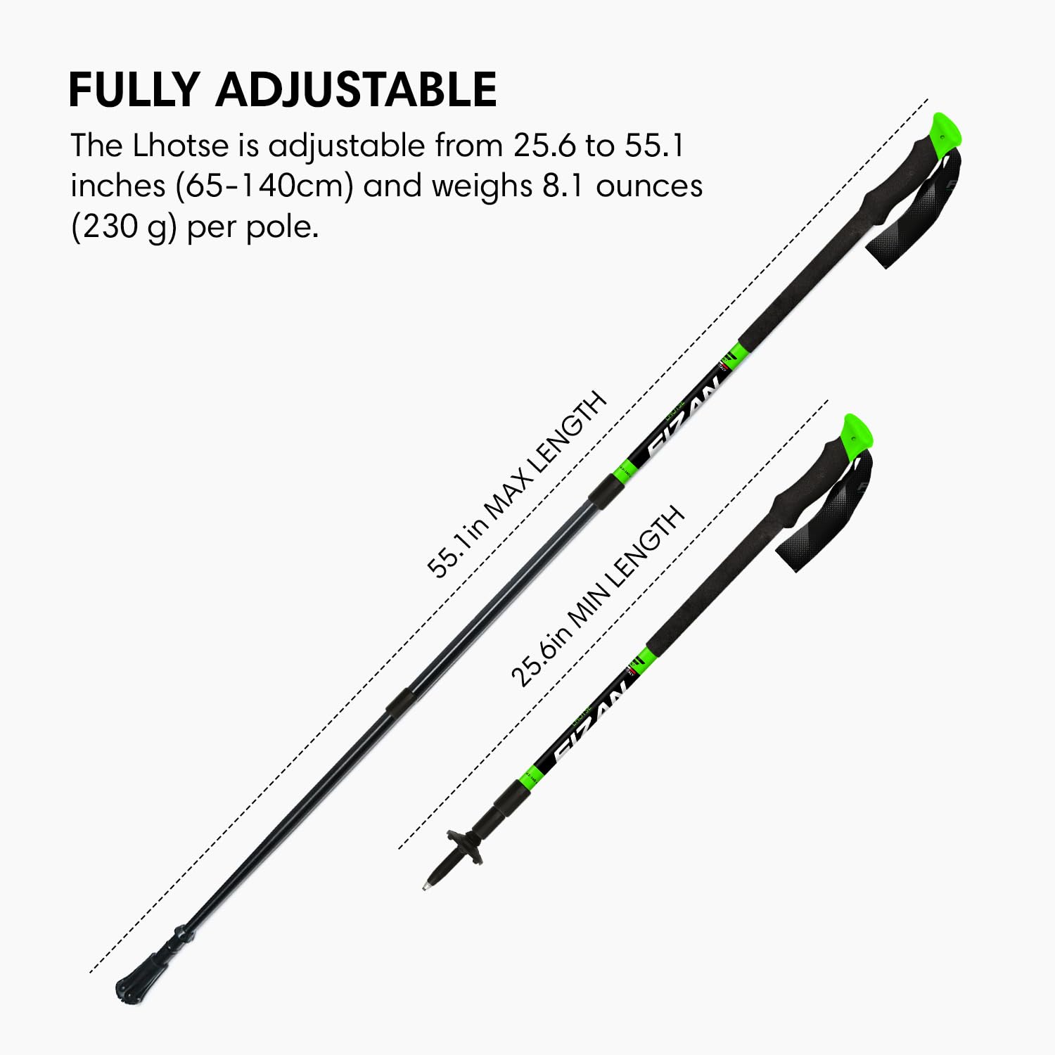 FIZAN Trekkingstöcke 65-140 cm, Nordic Walking Stöcke, Wanderstöcke | Lhotse S20 7506 | Grün