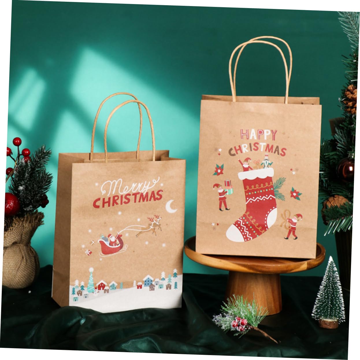 SEWOART 25piezas Bolsas Para De Navidad Asas De De Papá Noel Muñeco Árbol De Navidad y Navideños