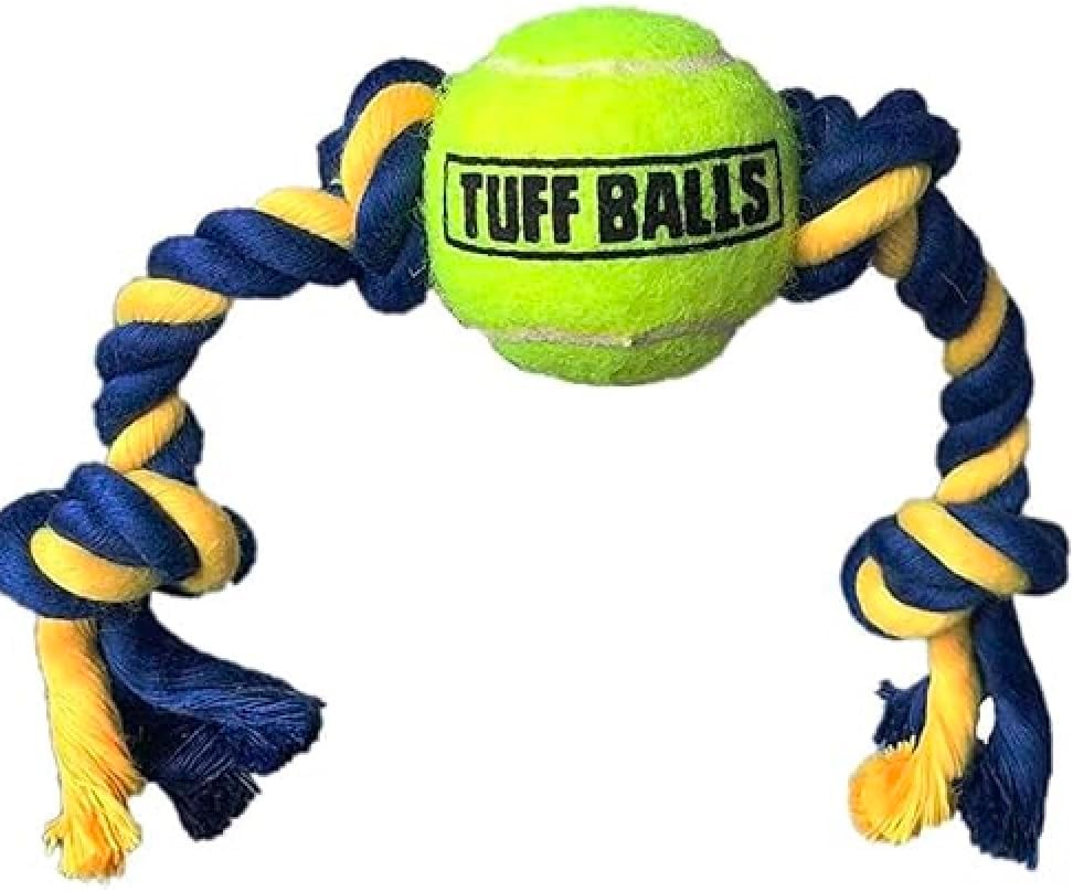 Dog Toys Interactive Rope and Tennis Ball Tough Play Fetch Catch Tug for Little to Big Breeds Horses and Donkey Love The Mega Size (Mega 6" Ball, 29" Rope)