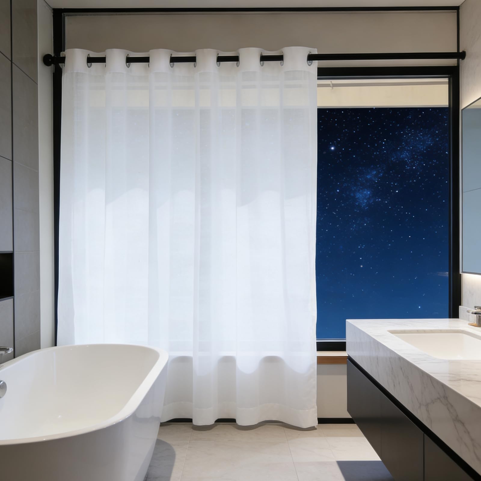 Biała Firana 240 x 270 cm Półprzezroczysty, Imitacja Lnu, Przelotka, Lekki, Przewiewny, Zasłony Do Zasłon Okiennych Do Drzwi Tarasowych Do Sypialni I Salonu, Biały